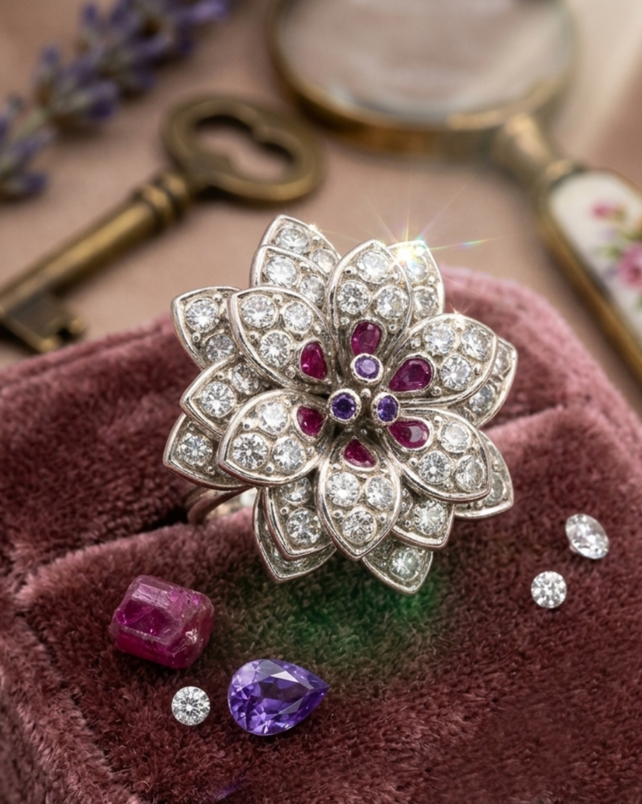 R06H CZ. Flowar Adjexttable Ring