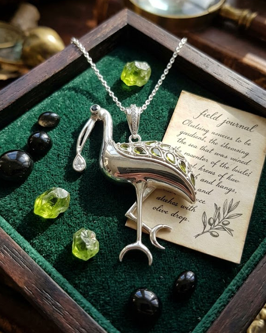 P03H CZ. & Black SpinalCranes Bird Pendant Necklash