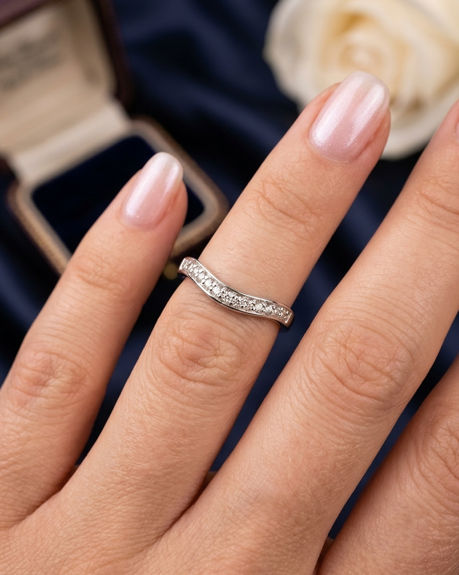 R25 Wave Contour CZ Ring – Curved Pavé Sterling Silver