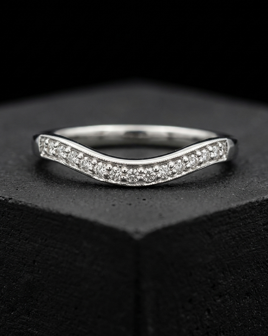 R25 Wave Contour CZ Ring – Curved Pavé Sterling Silver