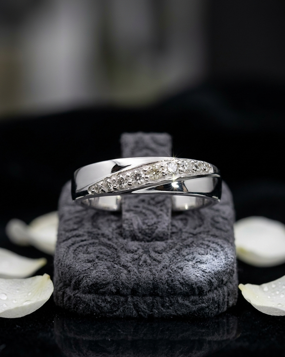 R23 CZ Diagonal Pavé Diamond-Look Sterling Silver Ring