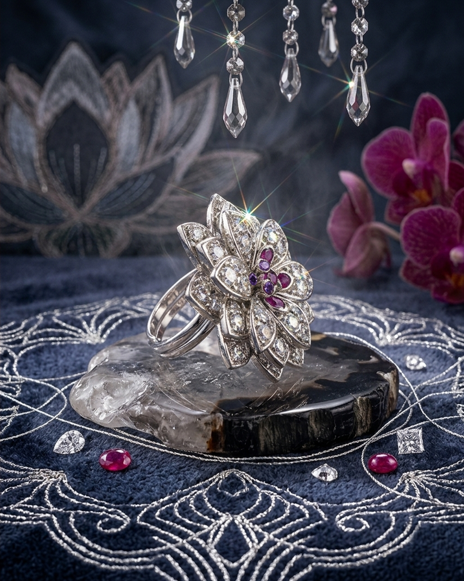 R06H CZ. Flowar Adjexttable Ring
