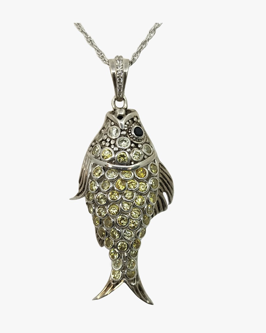 P02H Black Spinal Fish Pendant Yellow & White