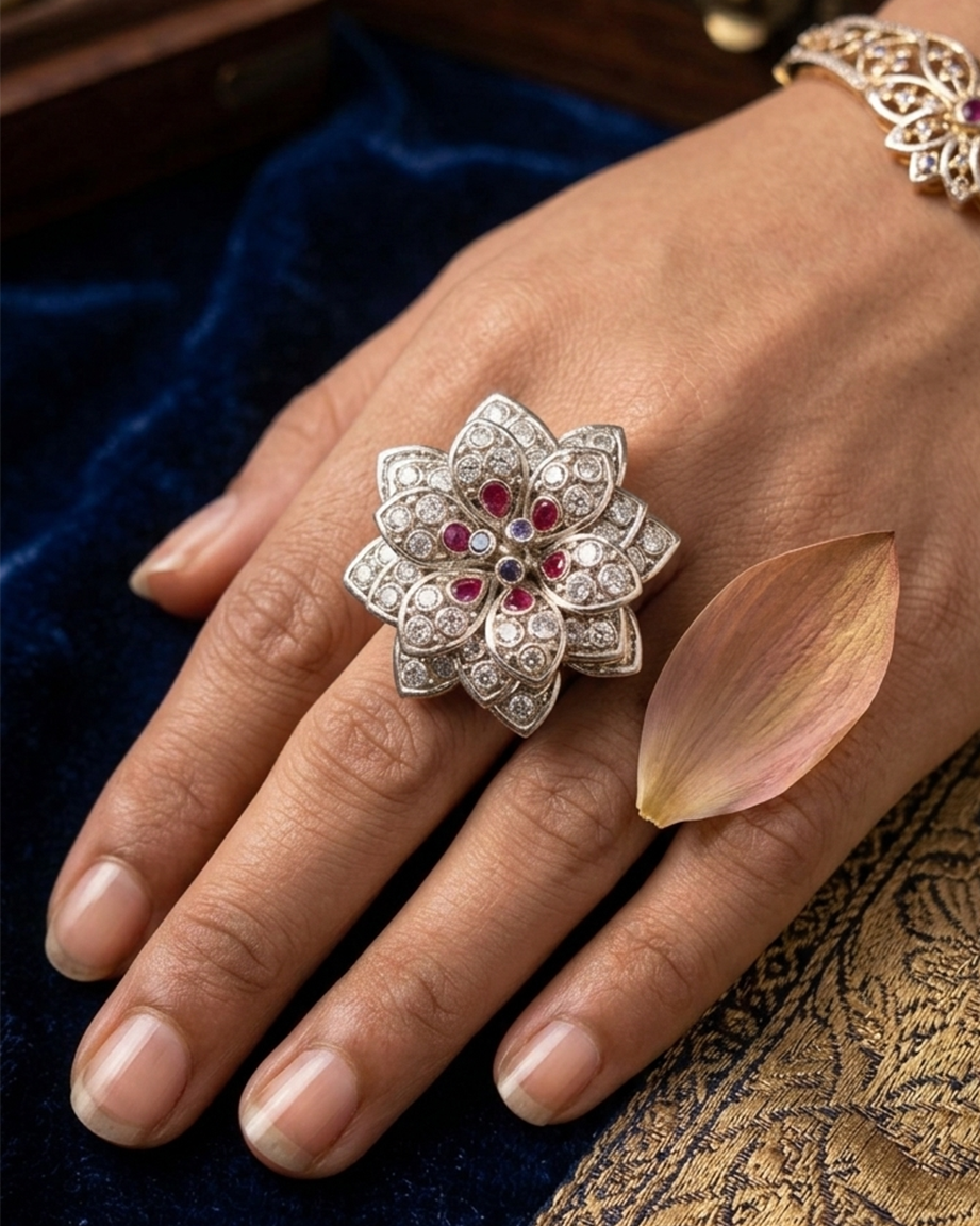 R06H CZ. Flowar Adjexttable Ring