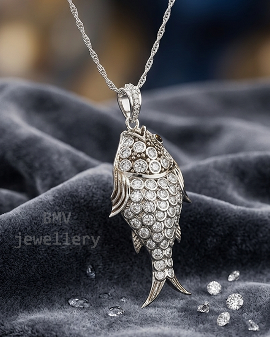 P02H Black Spinal Fish Pendant Yellow & White
