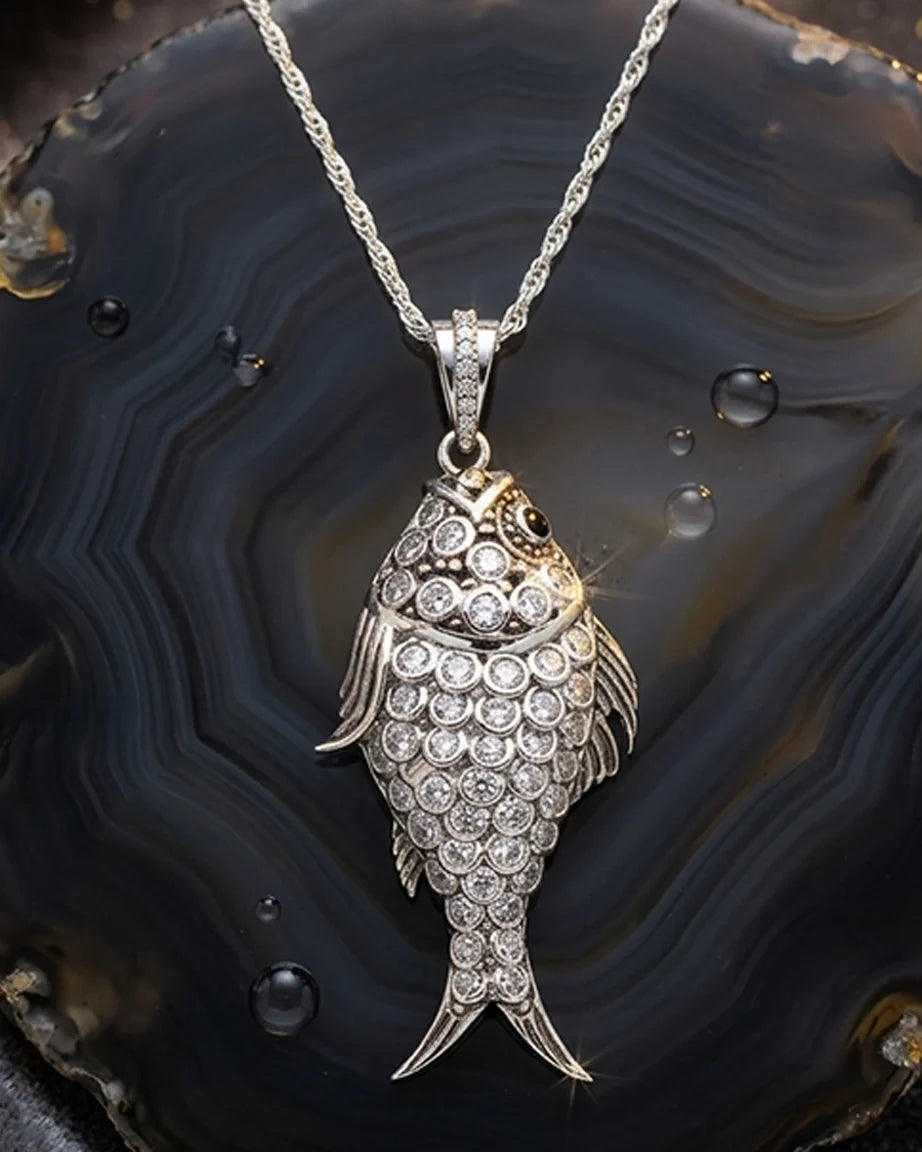 P02H Black Spinal Fish Pendant Yellow & White