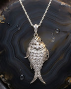P02H Black Spinal Fish Pendant Yellow & White