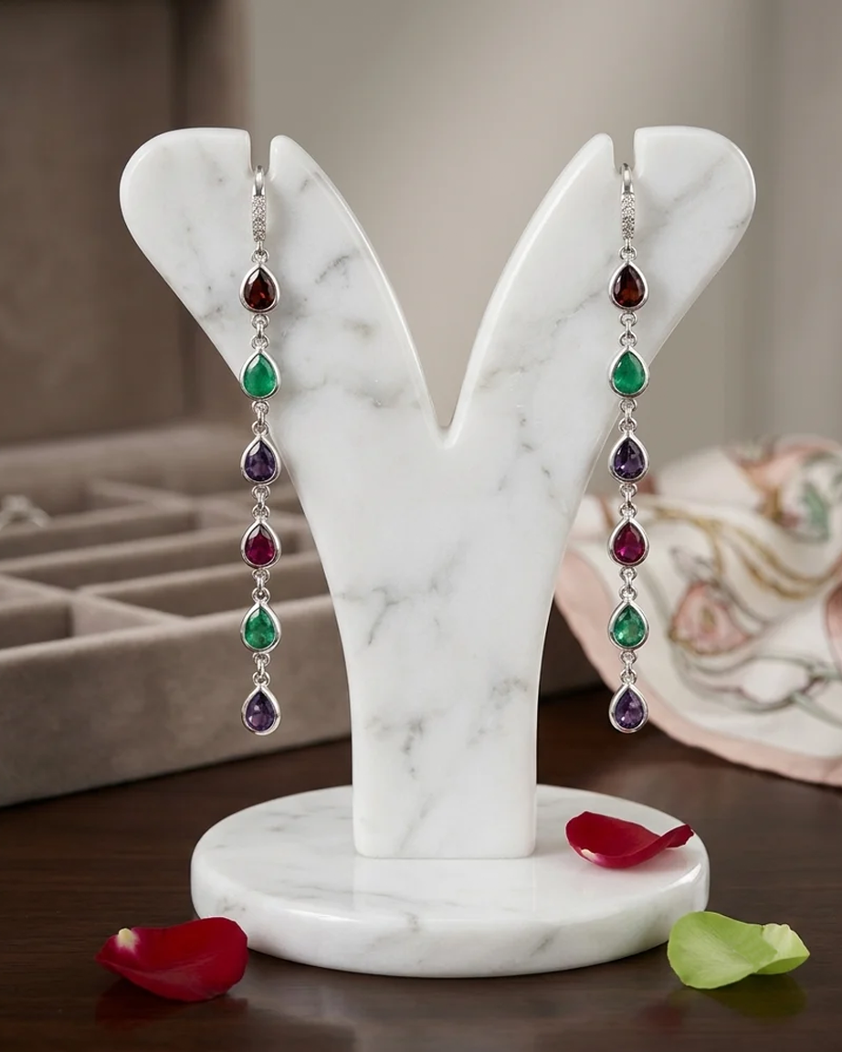 HE01 Multi CZ Colorful Drop Earrings for Women