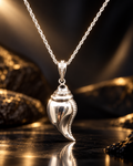 P04 Black Spinel & CZ Conch Shell Pendant Necklace