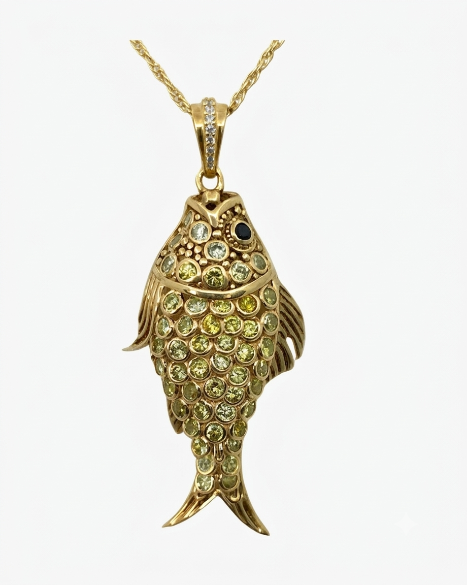 P02H Black Spinal Fish Pendant Yellow & White