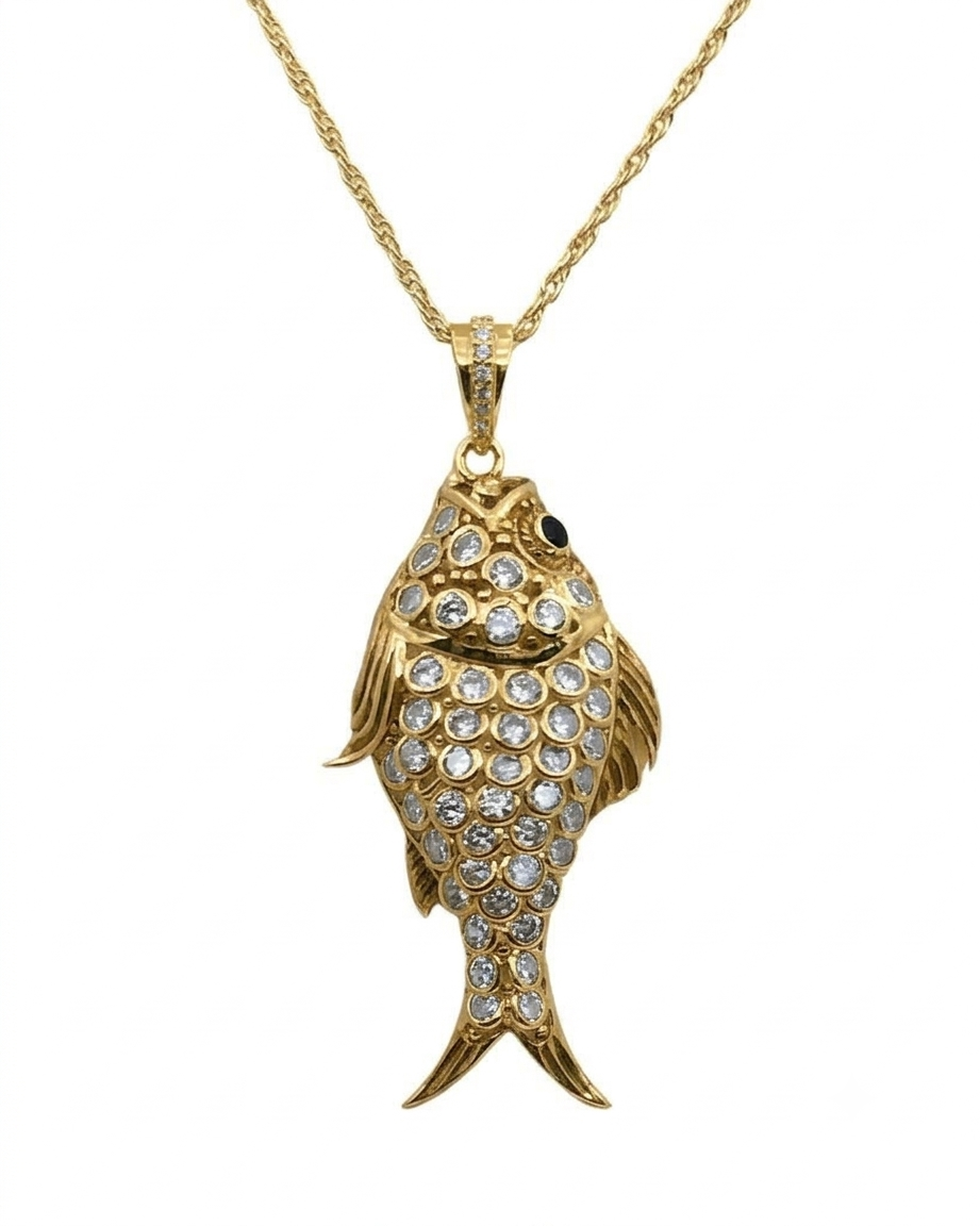 P02H Black Spinal Fish Pendant Yellow & White